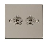SE Home Pearl Nickel 2 Gang 2 Way 10AX Toggle Light Switch in Metallic Silver SE Home Metallic Silver