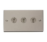 SE Home Pearl Nickel 3 Gang 2 Way 10AX Toggle Light Switch in Metallic Silver SE Home Metallic Silver