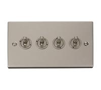 SE Home Pearl Nickel 4 Gang 2 Way 10AX Toggle Light Switch in Metallic Silver SE Home Metallic Silver