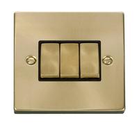 SE Home Satin / Brushed Brass 10A 3 Gang 2 Way Ingot Light Switch in Gold SE Home Gold