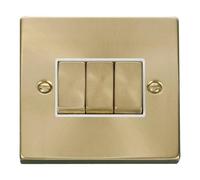 SE Home Satin / Brushed Brass 10A 3 Gang 2 Way Ingot Light Switch in Gold SE Home Gold