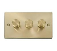 SE Home Satin / Brushed Brass 3 Gang 2 Way LED 100W Trailing Edge Dimmer Light Switch in Gold SE Home Gold