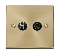 SE Home Satin / Brushed Brass Satellite & Coaxial Socket 1 Gang in Gold SE Home Gold