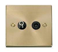 SE Home Satin / Brushed Brass Satellite & Isolated Coaxial 1 Gang Socket in Gold SE Home Gold