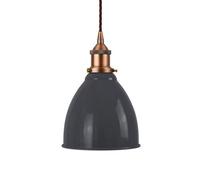 SE Home Slate Grey Classic Small Pantry Metal Painted Dome Pendant Light With Matt Antique Copper Lamp Holder And Brown Twisted Cable
