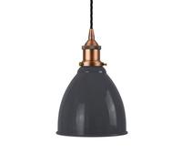 SE Home Slate Grey Classic Small Pantry Metal Painted Dome Pendant Light With Matt Antique Copper Lamp Holder And Black Twisted Cable