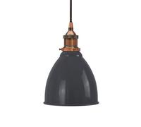 SE Home Slate Grey Classic Small Pantry Metal Painted Dome Pendant Light With Matt Antique Copper Lamp Holder And Black Round Cable