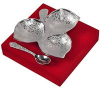 SE Luxury Silver Plated Brass Platter with Spoon, 3 Compartment Serving Dish