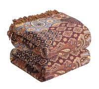 SE SOFTEXLY Boho Blanket 100% Cotton - Double-Sided Muslin Bedspread 150 x 200 cm, Cuddly Sofa Blanket & Bed Throw, Aesthetic Design, Ideal for Living Room & Bedroom, Red/Pink