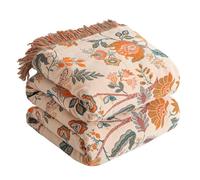 SE SOFTEXLY Boho Blanket 100% Cotton - Large Double-Sided Muslin Bedspread 200 x 230 cm, Cuddly Sofa Blanket & Bed Throw, Aesthetic Design, Ideal for Living Room & Bedroom, Orange/Green