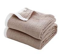 SE SOFTEXLY Muslin Throw Blankets, 4-Layer Cotton Blanket for Couch/Bed,Light Comfortable Breathable Gauze Blanket All Season,Muslin Blankets Queen Size for Adults(80" x 90",Coffee)