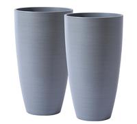 SE SUN-E Large Lightweight Tall Plant Pots with Drainage Hole and Saucer, Set of 2 Tall Plastic Planters Indoor Outdoor Flower Pot Tall Planters (Grey Wooden-Matte Finish, 21 Inch, Round)