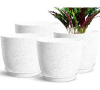 SE SUN-E Set of 4 Flower Pots for Outdoor Indoor, Planters for All Houseplants, Succulent, African Violets, Orchid and Cactus, Plants Pots, Speckled White