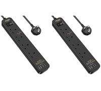 SE UKASE Extension Lead with USB C PD 20W, 4 Way Socket 1200 Surge Protection with 2M /6.56FT Long Extension Cord Multi Plug 2990W Safety Shutter for TV PC Laptops Tablets (Pack of 2)