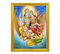 SE Vishnu Laxmi/Lakshmi Narayan Sitining On Garud Dav Photo Frame With GloSEy Lamination On Poster With Golden Frame For Puja Room/Temple/Wall Hanging/Gift/Home Decor/Worship Size 30cm x 23 cm…..