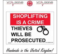SE038 Shoplifting is A Crime Thieves Will Be Prosecuted Sign Steal Robbery take 150mm x 100mm Sticker/Sav - White Background