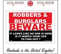 SE050 Robbers & Burglars Beware no one here is it Worth Your Life find Out Sign 150mm x 100mm Sticker/Sav - White Background