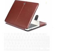Se7enline Compatible MacBook Air 15 inch M2/M3 Case for 15.3 MacBook Air A2941/A3114/A3241 2024/2023 PU Leather Book Sleeve Carrying Cover Folio with Transparent Keyboard Cover Skin, Brown