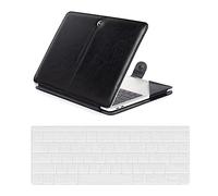 Se7enline Compatible with Macbook 12 inch Retina Case Premium Quality Black PU Leather Book Carry Case with Magnetic Snap Closure for Macbook 12 inch Retina Model A1534, with Transparent Keyboard Skin