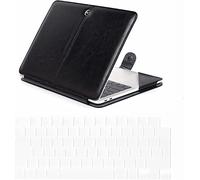Se7enline Compatible with MacBook Air 15 Inch M4 M3 M2 PU Leather Case for 15.3 inch Model A2941/A3114/A3241 2025 2024 2023 Sleeve Carrying Cover Folio Case with Transparent Keyboard Cover Skin,Black