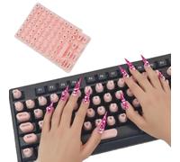 Se7enline Keyboard Sticker for Long Nails Letters Raised Keyboard Bubbles | Soft Silicone Reusable Keycaps Adhesive Protective Type Long Nail Art Keyboard Stickers for Desktop for Apple /HP/Dell,Pink