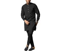 SEA&ALP African Men's Formal Clothes Dashiki Shirt and Pant Two Piece Suit Traditional Long Sleeve Outfits, Stripe-black, Large