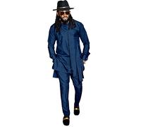 SEA&ALP Men's Fashion Clothes African Shirt and Pant Suit Dashiki Long Sleeve Casual Outfits Blouse Pockets, Dark Blue, XX-Large
