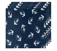 Sea Anchor Nautical Cloth Napkins Set of 6, Washable Dinner Napkin 20 x 20 Inch Table Napkins for Family Parties Weddings Holiday Dinner,Navy Blue