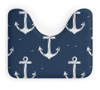 Sea Anchor U Shape Toilet Mat 40x50 cm, Absorbent Coral Velvet | Ocean Nautical Pedestal Mat, Soft Plush, Non Slip, Quick Dry, Machine Washable, for Bathroom Floor