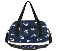 Sea Anchors Nautical Kids Overnight Duffle Bags for Girls Boys, Navy Blue Lightweight Sports Gym Bag for Kids，Small Overnight Weekender Carry on Travel Bags Dance Bag, Sea Anchors Nautical, 18.5L x