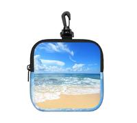 Sea and Beach, Coin Purse Square Zipper Storage Bag, Change Pouch with Lobster Buckle Clasp Buckle, Change Purse