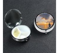 Sea and Lighthouse Pill Case Portable Metal Pill Box 3 Compartment Pill Organizer Cute Travel Pill Container Vitamin Organizer for Purse Pocket Travel Gift