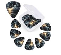 Sea and tree in the night 12 Pack Guitar Picks Set with Custom Organizer Storage Box, Guitar Accessories, Ukulele for Acoustic Guitar, Bass, St. Day Gift