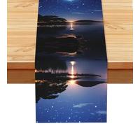 Sea and tree in the night Print Table Runner Kitchen Dining Table decor for Indoor Outdoor Party Dinner 13x72 Inch