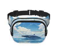 Sea and Whale Cruise Square double - layer fanny pack with adjustable shoulder strap - travelling fanny pack - perfect for outdoor sports, Black, One Size