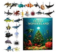 Sea Animal Advent Calendars 2025-24 Days Christmas Countdown Calendar, Sea Creatures Advent 2D Acrylic Ornaments, for Tree Car Rearview Mirror Home Wall Window Adults Kids Party Favors