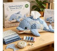 Sea Animal DIY Tissue Box Kit - Quilted Mixed-Pattern Tissue Box Cover | Handmade Craft Sewing Kit with Threads | Napkin Organizer for Living Room Bedroom Office Desk