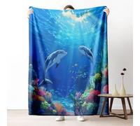 Sea Animal Dolphin Blankets Queen Soft Lightweight, Underwater World Microfiber Blanket 78x86 Inch, Marine Life Throw Blanket Washable Warm Cozy For Bedroom Sofa Camping Travel Child Home Decor