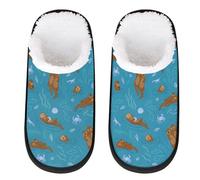 Sea Animal Otter Slipper for Women Men Cute Otters Travel Slippers Foldable Indoor Plush Lining Slip on House Slippers Memory Foam Warm Home Sock Shoes M