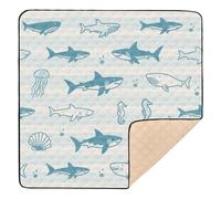 Sea Animal Shell Seahorse Shark Blue Soft Thick Baby Gym & Activity Mat for Indoor Outdoor Cozy Breathable Baby Kick Crawling Mat for Babies Infants Toddlers, 50'' x 50''