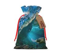 Sea Animal Turtle Floating Underwater Over The Coral Reef Gift Bag with Handles and tag, Holiday Decoration, for Christmas, Birthday, Wedding - (S)