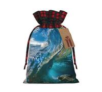 Sea Animal Turtle Floating Underwater Over The Coral Reef Print Christmas Candy Bags,Holiday Party Color-Blocked Drawstring Bags,Drawstring Snack Bags