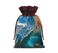 Sea Animal Turtle Floating Underwater Over The Coral Reef Print Christmas Drawstring Gift Bags Large Xmas Present Storage Bag