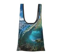 Sea Animal Turtle Floating Underwater Over The Coral Reef Print Reusable, Foldable,Washable Grocery Bags Foldable in A Pouch Eco Tote Shopping Bag,Daily Shopping Loading