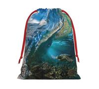 Sea Animal Turtle Floating Underwater Over The Coral Reef Print Ultra Soft Plush Gift Bags, Drawstring Christmas Party Candy Treat Favors, Xmas Holiday Sacks, Wedding Jewelry Pouches