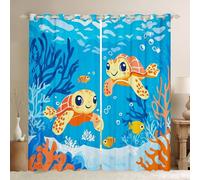 Sea Animal Window Treatments Drapes Decor For Bedroom Ocean Life Tortoise Window Curtains 2 Panel Sets 52 x 90 Inch Cute Turtle Blackout Curtains For Home Decor Colourful Coral Decor