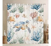 Sea Animal Window Treatments Drapes Decor For Living Room Ocean Animal Tortoise Window Curtains 2 Panel Sets 66 x 90 Inch Cartoon Sea Turtle Blackout Curtains Kawaii Starfish Decor