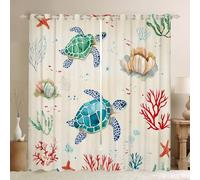 Sea Animal Window Treatments Drapes Decor For Living Room Ocean Life Tortoise Blackout Curtains Cartoon Sea Turtle Window Curtains 2 Panel Sets 46 x 54 Inch For Kids Seashell Decor