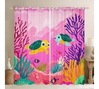 Sea Animal Window Treatments Drapes Decor For Living Room Ocean Life Tortoise Window Curtains 2 Panel Sets 46 x 54 Inch Cartoon Turtle Blackout Curtains For Kids Colourful Coral Decor