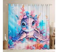 Sea Animal Window Treatments Drapes Decor For Living Room Ocean Life Tortoise Window Curtains 2 Panel Sets 52 x 63 Inch Kids Cute Turtle Blackout Curtains Watercolour Coral Decor